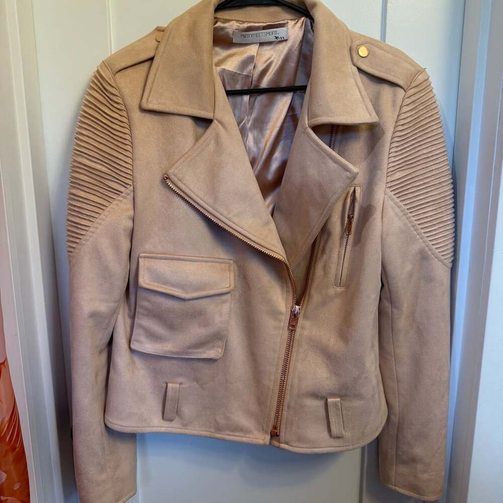 Minty Meets Munt Moto Jacket Size L Light Pink Faux Suede